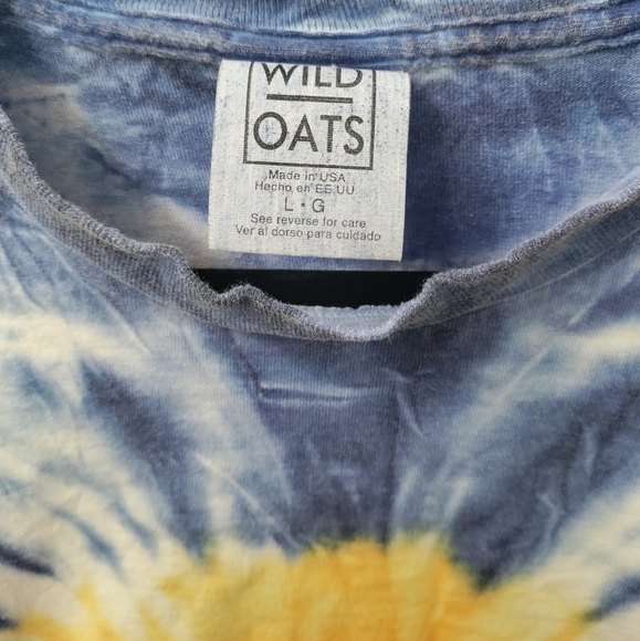 Wild Oats Clothing - Handmade blue and yellow sunflower tie-dye t-shirt. Size- L - Picture 3 of 5
